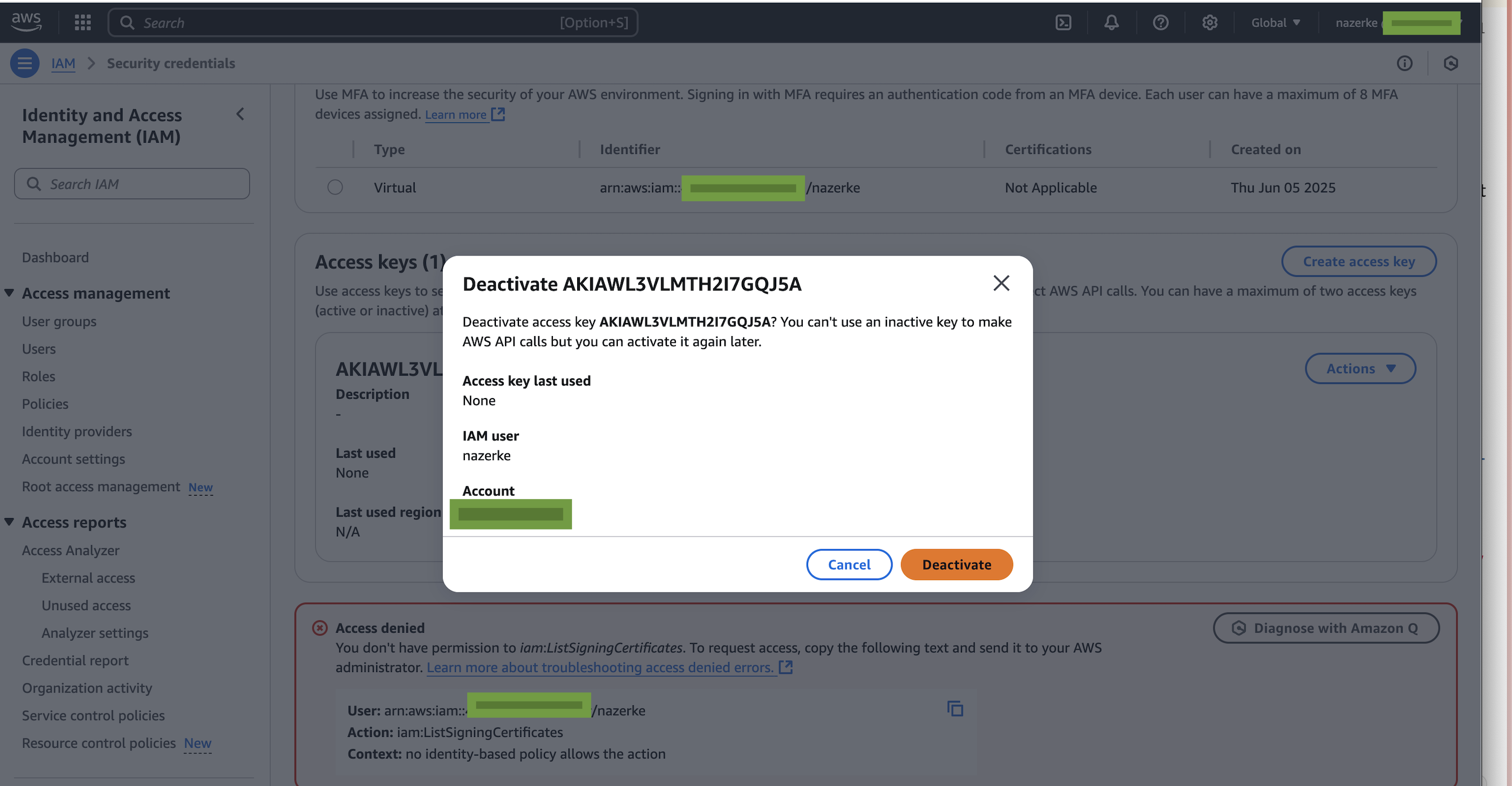 Deactivate Access Key